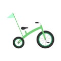 Bike kids icon. Bicycle with flag colorful symbol. Green child bike sign.